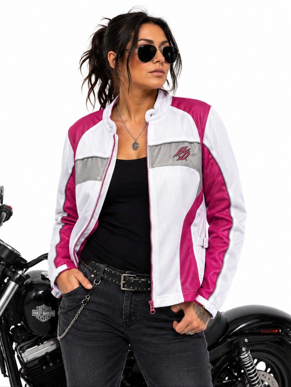 Harley Davidson Motorcycle Jacket Riding Gear Large Pink White Mesh Biker Moto